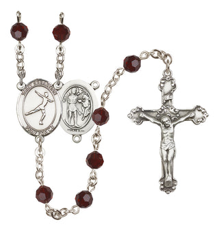 Sterling Silver 6mm Austrian Crystal Saint Sebastian/Figure Skating Rosary in Garnet