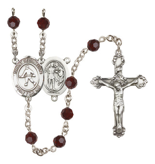 Sterling Silver 6mm Austrian Crystal Saint Sebastian/Field Hockey Rosary in Garnet