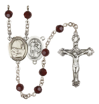Sterling Silver 6mm Austrian Crystal Saint Sebastian / Fishing Rosary in Garnet