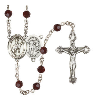 Sterling Silver 6mm Austrian Crystal Saint Sebastian / Rodeo Rosary in Garnet