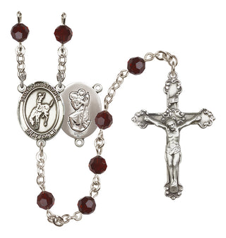 Sterling Silver 6mm Austrian Crystal Saint Christopher / Rodeo Rosary in Garnet
