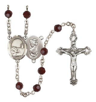 Sterling Silver 6mm Austrian Crystal Saint Christopher / Fishing Rosary in Garnet