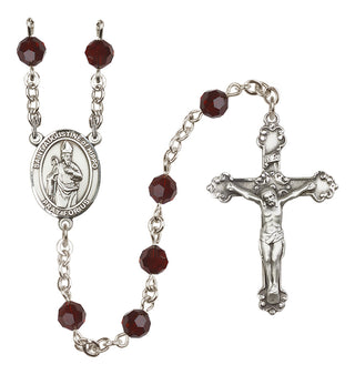 Sterling Silver 6mm Austrian Crystal Saint Augustine of Hippo Rosary in Garnet