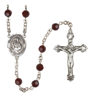 Sterling Silver 6mm Austrian Crystal Virgen del Carmen Rosary in Garnet