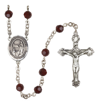 Sterling Silver 6mm Austrian Crystal Virgen del Lourdes Rosary in Garnet