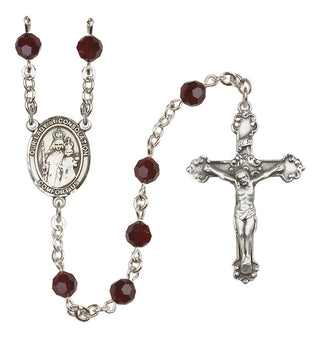 Sterling Silver 6mm Austrian Crystal Our Lady of Consolation Rosary in Garnet