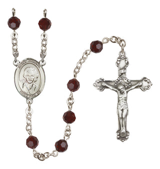 Sterling Silver 6mm Austrian Crystal Saint Gianna Beretta Molla Rosary in Garnet