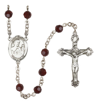 Sterling Silver 6mm Austrian Crystal Saint Kieran Rosary in Garnet