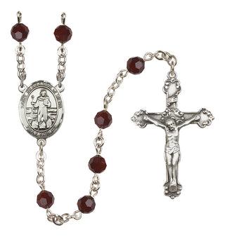 Sterling Silver 6mm Austrian Crystal Saint Bernadine of Sienna Rosary in Garnet