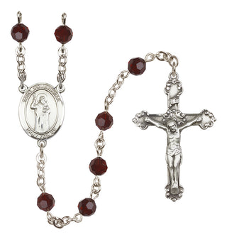 Sterling Silver 6mm Austrian Crystal Saint Columbkille Rosary in Garnet