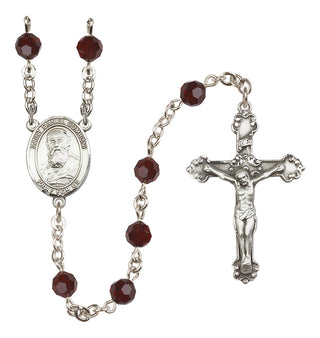 Sterling Silver 6mm Austrian Crystal Saint Daniel Comboni Rosary in Garnet