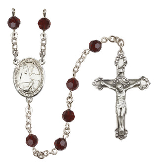 Sterling Silver 6mm Austrian Crystal Saint Jeanne Chezard de Matel Rosary in Garnet