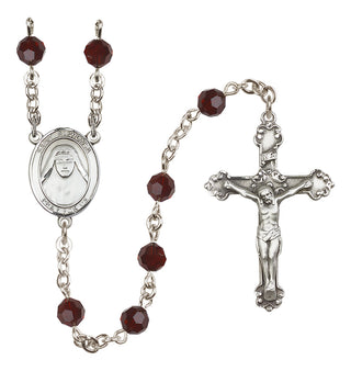 Sterling Silver 6mm Austrian Crystal Saint Alphonsa of India Rosary in Garnet