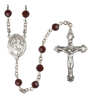 Sterling Silver 6mm Austrian Crystal Saints Peter & Paul Rosary in Garnet