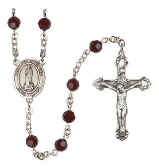 Sterling Silver 6mm Austrian Crystal Our Lady of Kibeho Rosary in Garnet