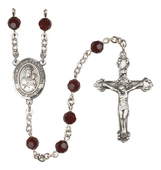 Sterling Silver 6mm Austrian Crystal Our Lady of Czestochowa Rosary in Garnet