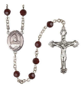 Sterling Silver 6mm Austrian Crystal Saint Fabian Rosary in Garnet