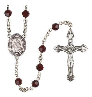 Sterling Silver 6mm Austrian Crystal Saint Jadwiga of Poland Rosary in Garnet
