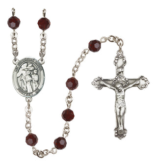 Sterling Silver 6mm Austrian Crystal Guardian Angel w/Children Rosary in Garnet