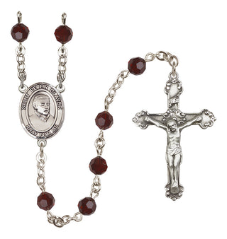 Sterling Silver 6mm Austrian Crystal Saint Peter Claver Rosary in Garnet