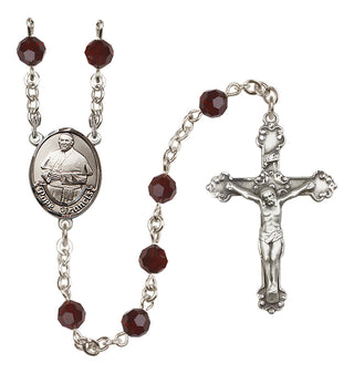 Sterling Silver 6mm Austrian Crystal Pope Francis Rosary in Garnet