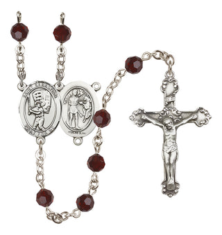 Sterling Silver 6mm Austrian Crystal Saint Sebastian / Baseball Rosary in Garnet