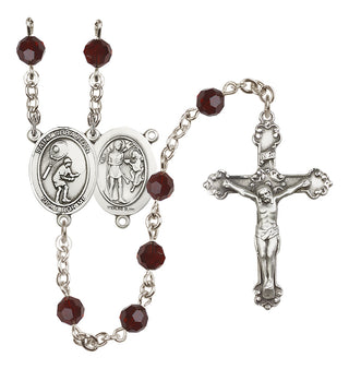 Sterling Silver 6mm Austrian Crystal Saint Sebastian / Tennis Rosary in Garnet