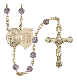 14 Karat Gold-Filled 6mm Austrian Crystal Saint Benedict Rosary in Light Amethyst