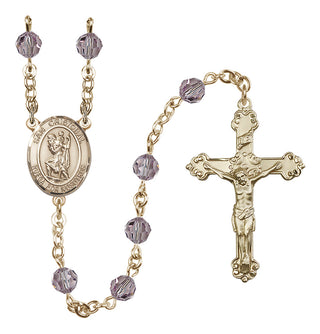 14 Karat Gold-Filled 6mm Austrian Crystal San Cristobal Rosary in Light Amethyst