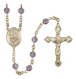 14 Karat Gold-Filled 6mm Austrian Crystal Saint George Rosary in Light Amethyst