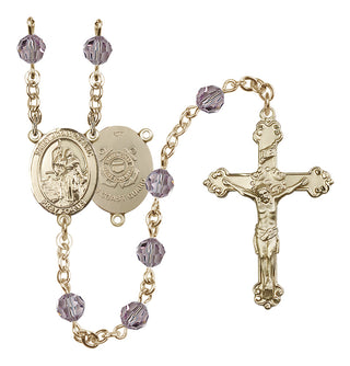 14 Karat Gold-Filled 6mm Austrian Crystal Saint Joan of Arc /Coast Guard Rosary in Light Amethyst