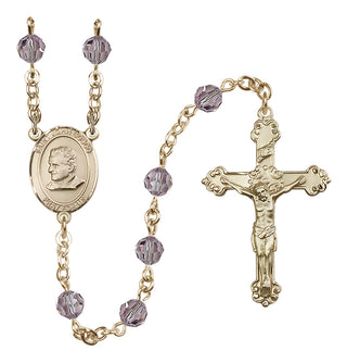 14 Karat Gold-Filled 6mm Austrian Crystal Saint John Bosco Rosary in Light Amethyst