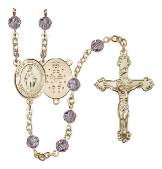 14 Karat Gold-Filled 6mm Austrian Crystal Virgen Milagrosa Rosary in Light Amethyst