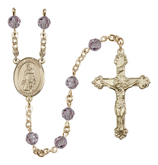 14 Karat Gold-Filled 6mm Austrian Crystal Saint Peregrine Laziosi Rosary in Light Amethyst