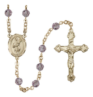 14 Karat Gold-Filled 6mm Austrian Crystal Saint Scholastica Rosary in Light Amethyst
