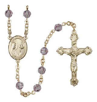 14 Karat Gold-Filled 6mm Austrian Crystal Our Lady Star of the Sea Rosary in Light Amethyst