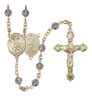 14 Karat Gold-Filled 6mm Austrian Crystal Guardian Angel / Air Force Rosary in Light Amethyst