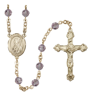 14 Karat Gold-Filled 6mm Austrian Crystal Saint Brigid of Ireland Rosary in Light Amethyst