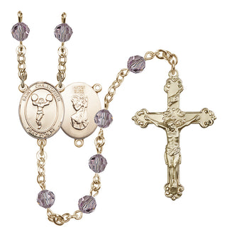 14 Karat Gold-Filled 6mm Austrian Crystal Saint Christopher/Cheerleading Rosary in Light Amethyst