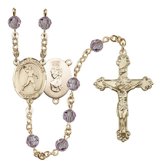 14 Karat Gold-Filled 6mm Austrian Crystal Saint Christopher/Football Rosary in Light Amethyst