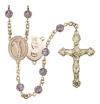 14 Karat Gold-Filled 6mm Austrian Crystal Saint Christopher/Golf Rosary in Light Amethyst