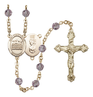 14 Karat Gold-Filled 6mm Austrian Crystal Saint Christopher/Swimming Rosary in Light Amethyst
