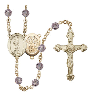14 Karat Gold-Filled 6mm Austrian Crystal Saint Sebastian/Lacrosse Rosary in Light Amethyst