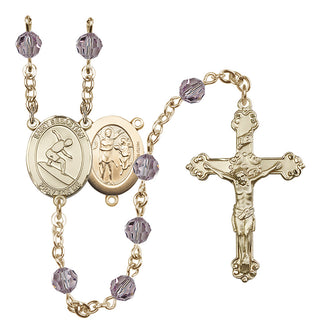 14 Karat Gold-Filled 6mm Austrian Crystal Saint Sebastian/Surfing Rosary in Light Amethyst