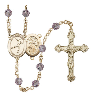 14 Karat Gold-Filled 6mm Austrian Crystal Saint Sebastian/Figure Skating Rosary in Light Amethyst