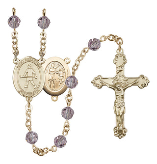 14 Karat Gold-Filled 6mm Austrian Crystal Saint Sebastian/Field Hockey Rosary in Light Amethyst