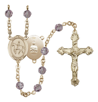 14 Karat Gold-Filled 6mm Austrian Crystal Saint Kateri/Equestrian Rosary in Light Amethyst