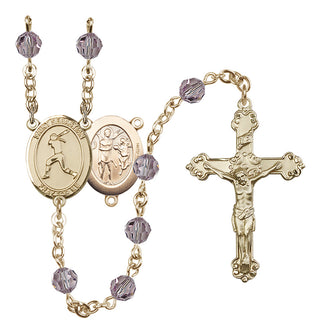 14 Karat Gold-Filled 6mm Austrian Crystal Saint Sebastian / Softball Rosary in Light Amethyst