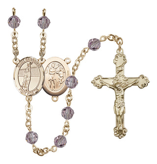 14 Karat Gold-Filled 6mm Austrian Crystal Saint Sebastian / Volleyball Rosary in Light Amethyst