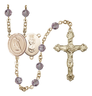 14 Karat Gold-Filled 6mm Austrian Crystal Saint Christopher / Rugby Rosary in Light Amethyst